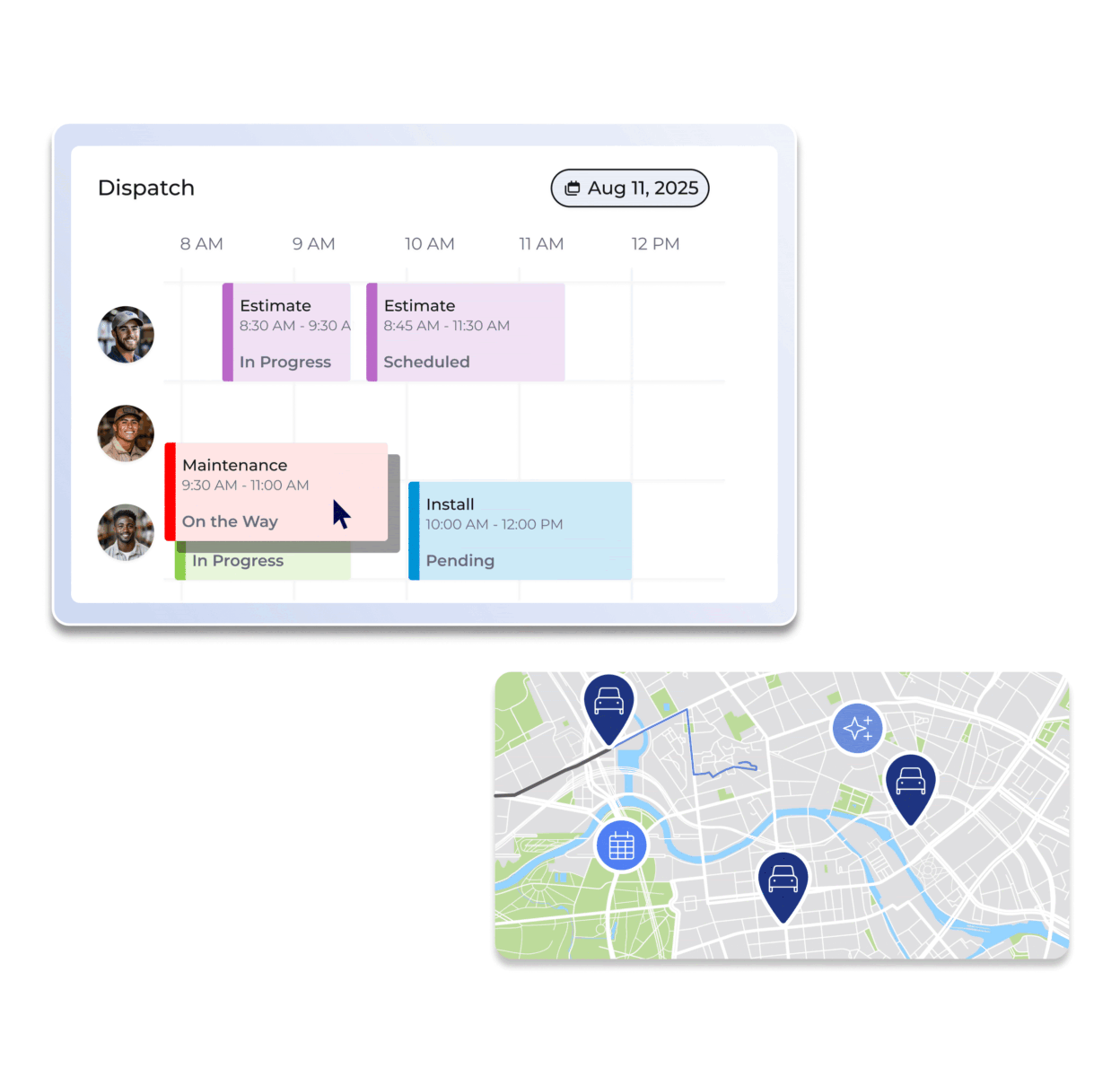 Job scheduling and GPS tracking screen