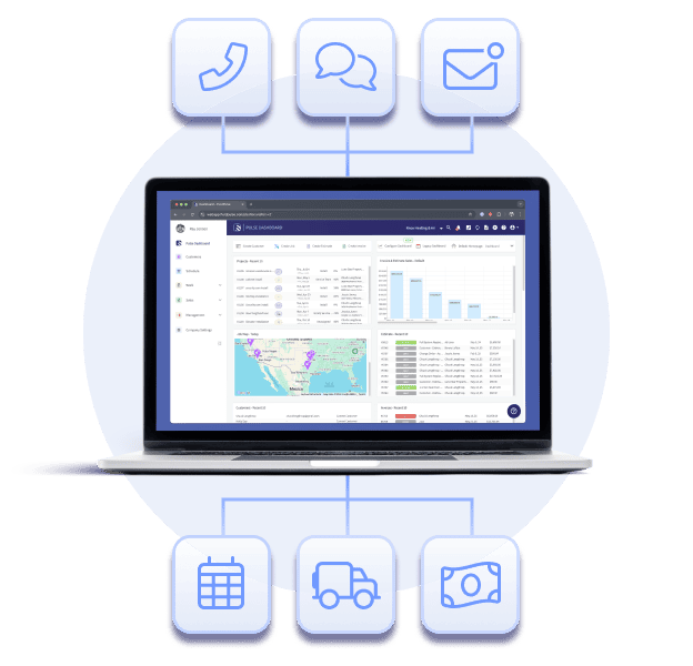 Centralized communications across email, SMS, phone, and cashflow