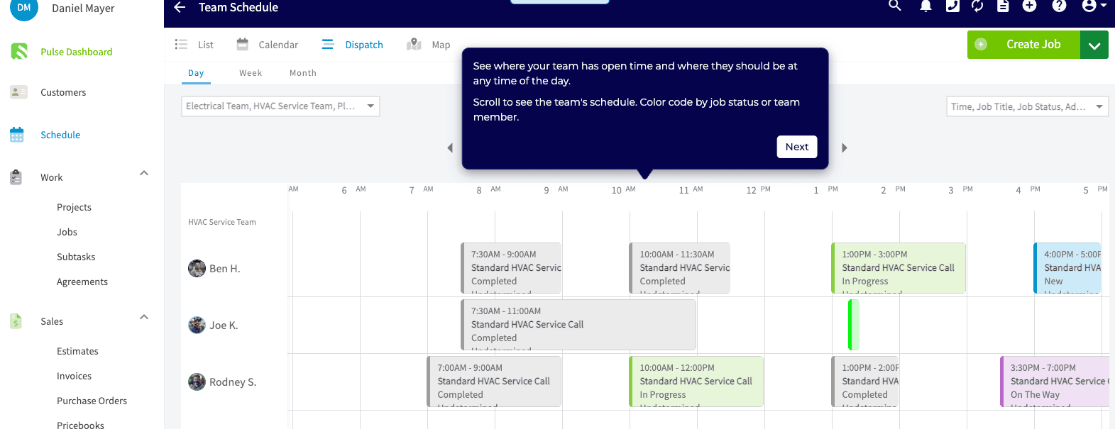 FieldPulse’s scheduling dashboard