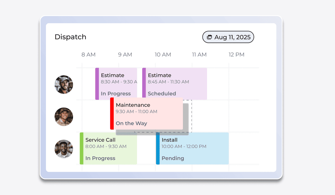 FieldPulse scheduling dashboard with drag-and-drop calendar
