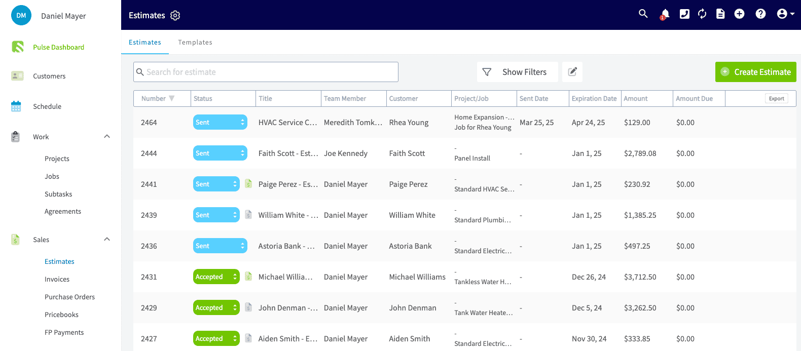 FieldPulse’s invoices and estimates