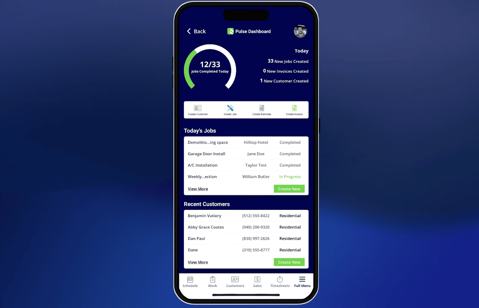 Technician mobile app view