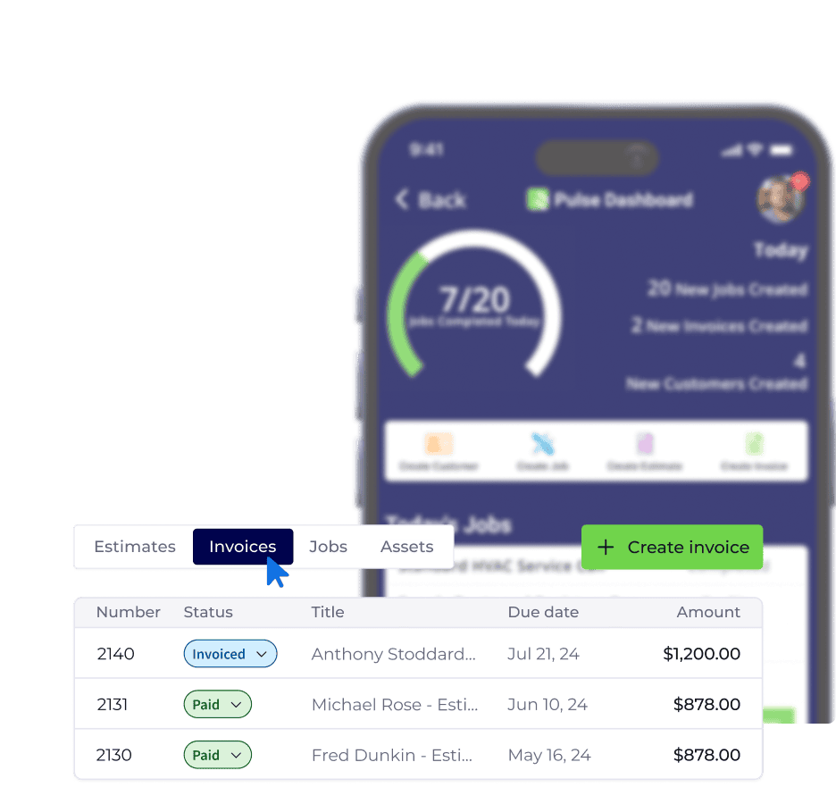 Field service technician updating job status in a mobile app