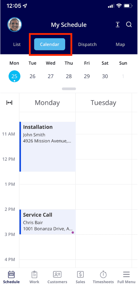 FieldPulse’s Calendar View Feature on mobile 
