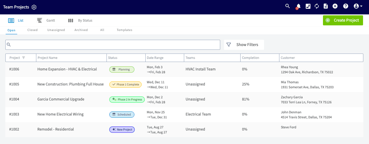 FieldPulse's project management tools