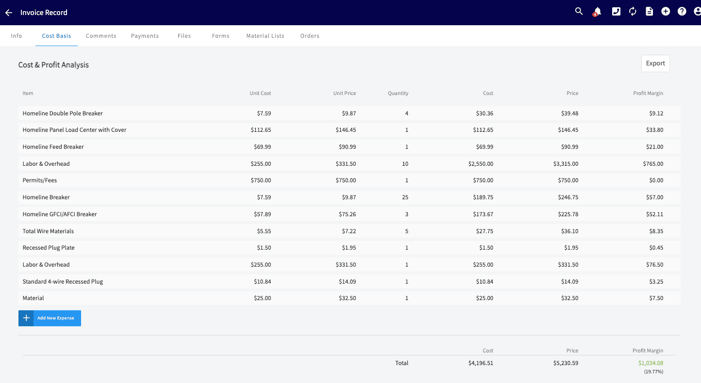 FieldPulse job costing - automatically calculate gross profit margin and sales commission as soon as you create an estimate or invoice.