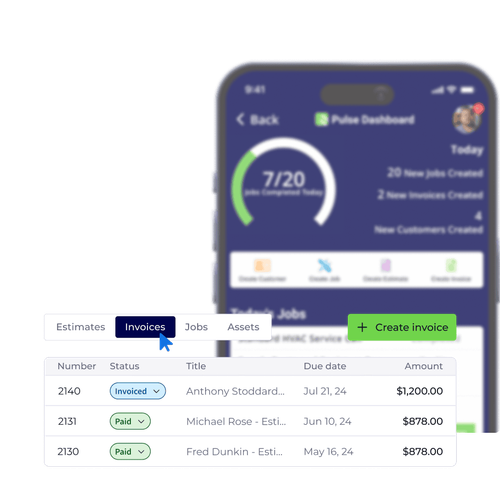 Field service technician updating job status in a mobile app